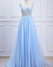 Load image into Gallery viewer, Sky Blue Prom Dresses Tulle with Lace