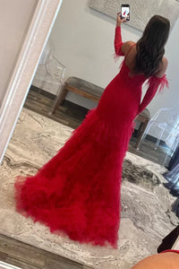 One Shoulder Red Prom Dresses Mermaid