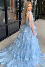 Load image into Gallery viewer, Sky Blue Prom Dresses Long with Appliques