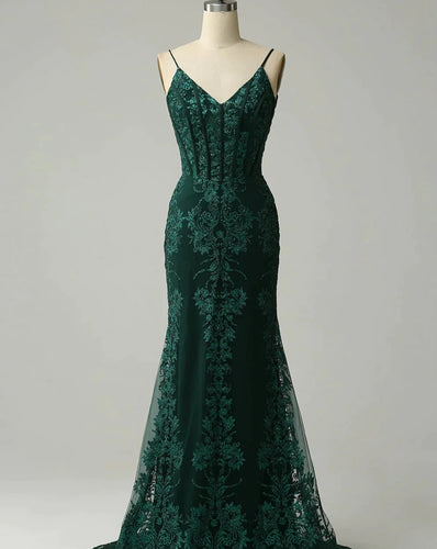 Forest Green Prom Dresses with Lace