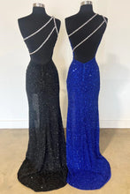 Load image into Gallery viewer, One Shoulder Prom Dresses Sequin Black Royal Blue
