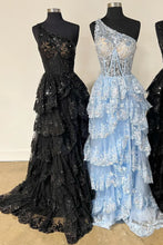 Load image into Gallery viewer, One Shoulder Gold Prom Dresses
