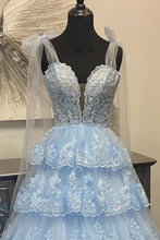 Load image into Gallery viewer, Sky Blue Prom Dresses Long with Appliques