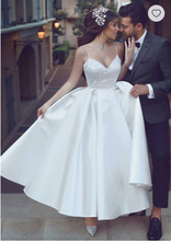 Load image into Gallery viewer, Spaghetti Straps Wedding Dresses Bridal Gown Satin Tea Length