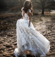 Load image into Gallery viewer, Deep V Neck Wedding Dresses Bridal Gown with 3D Flowers