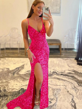 Carica l'immagine nel visualizzatore di Gallery, Prom Dresses Spaghetti Straps Fuchsia