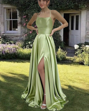 Charger l'image dans la galerie, Olive Green Prom Dresses Slit Side