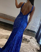 Cargar imagen en el visor de la galería, Royal Blue Prom Dresses Sequins V Neck