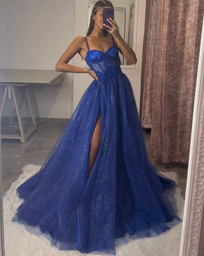 Sparkly Royal Blue Prom Dresses with Corset