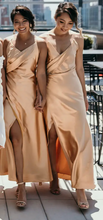 Charger l'image dans la galerie, Ankle Length Bridesmaid Dresses Spaghetti Straps Slit Side