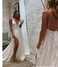 Charger l'image dans la galerie, Spaghetti Straps Lace Wedding Dresses Bridal Gown Slit Side