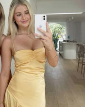 Load image into Gallery viewer, Yellow Prom Dresses Spaghetti Straps Slit Side Floor Length