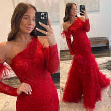 Load image into Gallery viewer, One Shoulder Red Prom Dresses Mermaid