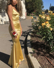 Load image into Gallery viewer, Prom Dresses Gold Mermaid Spaghetti Straps