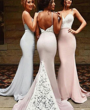Load image into Gallery viewer, Spaghetti Straps Bridesmaid Dresses Mermaid for Wedding Party with Lace