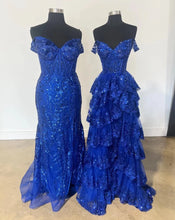 Load image into Gallery viewer, Off Shoulder Prom Dresses Slit Side Royal Blue 2 Styles