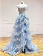 Charger l'image dans la galerie, Prom Dresses Sky Blue with Appliques Lace