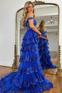 Off Shoulder Prom Dresses Slit Side Royal Blue 2 Styles