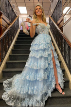 Charger l'image dans la galerie, Prom Dresses Sky Blue with Appliques Lace