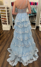 Load image into Gallery viewer, Prom Dresses Sky Blue Evening Gown with Appliques Lace