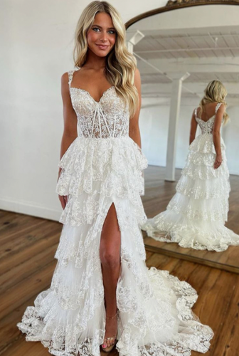 Wedding Dresses Bridal Gown Spaghetti Straps Tiered