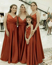 Load image into Gallery viewer, Orange Spaghetti Straps Bridesmaid Dresses Silk