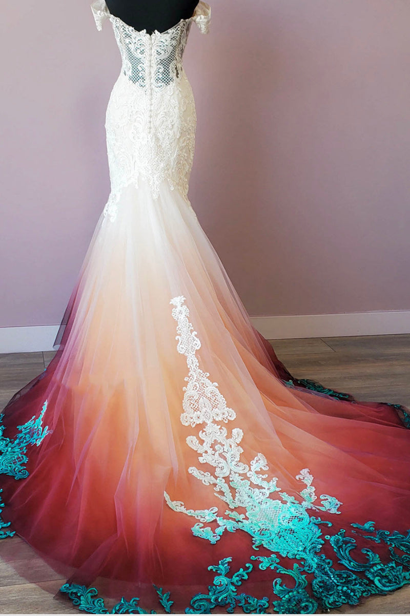 Off shoulder Gradient Wedding Dresses Bridal Gown