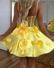 Charger l'image dans la galerie, Mustard Yellow Homecoming Dresses with Handmade Flowers