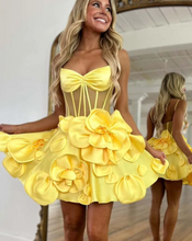 Charger l'image dans la galerie, Mustard Yellow Homecoming Dresses with Handmade Flowers