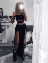 Load image into Gallery viewer, Two Piece Black Split Side Prom Dresses