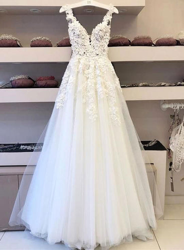 Hot Sell V Neck Long Wedding Dresses Bridal Gowns with Appliques