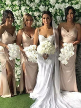 Load image into Gallery viewer, Spaghetti Straps Sheath Long Bridesmaid Dresses with Split Side