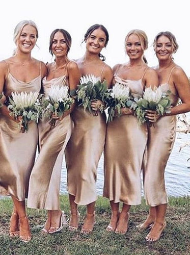 Spaghetti Straps Tea Length Bridesmaid Dresses for Wedding