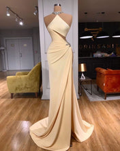Load image into Gallery viewer, High Neck Sheath Prom Dresses Evening Gown with Beaded