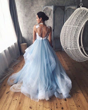 Load image into Gallery viewer, Sky Blue Prom Dresses Tulle Dress with Lace