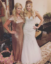 Cargar imagen en el visor de la galería, Rose Gold Sheath Long Bridesmaid Dresses Sequined MBG0