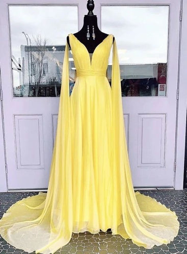 Yellow V Neck Chiffon Prom Dresses Under 100