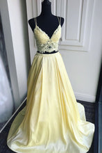 Load image into Gallery viewer, Two Piece Spaghetti Straps Prom Dresses with Lace