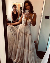 Load image into Gallery viewer, Deep V Neck Wedding Dresses Bridal Gown with Lace Appliques