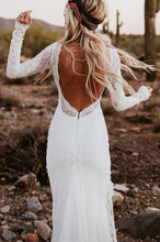 Laden Sie das Bild in den Galerie-Viewer, Mermaid Lace V Neck Wedding Dresses Bridal Gown with Sleeves
