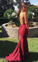 Load image into Gallery viewer, backless lace mermaid prom dresses for women