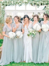 Charger l'image dans la galerie, V Neck Long Bridesmaid Dresses with Short Sleeves