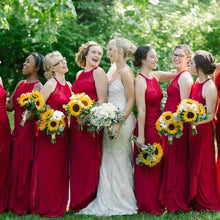 Carica l'immagine nel visualizzatore di Gallery, Halter Red Long Bridesmaid Dresses for Wedding Party