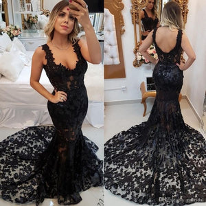 Black Lace Mermaid Prom Dresses Evening Gowns