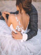 Charger l'image dans la galerie, V Neck V Back Wedding Dresses Bridal Gown with Appliques Lace
