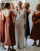 Load image into Gallery viewer, Spaghetti Straps Ankle Length Bridesmaid Dresses Burnt Orange