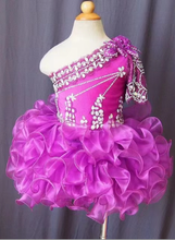 Load image into Gallery viewer, One Shoulder Flower Girl Dresses Pageant Dresses with Rhinestones