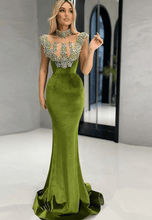 画像をギャラリービューアに読み込む, Apple Green Prom Dresses with Rhinestones Velvet