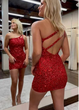 Carica l'immagine nel visualizzatore di Gallery, One Shoulder Sequins Homecoming Dresses Prom Dresses Short