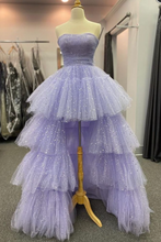 Cargar imagen en el visor de la galería, Sparkly Prom Dresses Hi Low Lavender Strapless